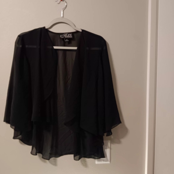 Alex Evenings Black Sheer Layered Open-Front Shrug - Picture 6 of 11